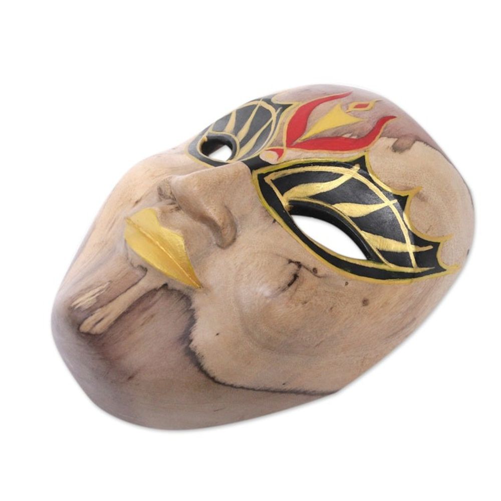 Balinese Hibiscus Wood Mask with Hand-Painted Vibrant Motifs 'The Emperor'