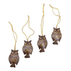 Set of 4 Javanese Coconut Shell Owl Figure Ornaments 'Hanging Owls'