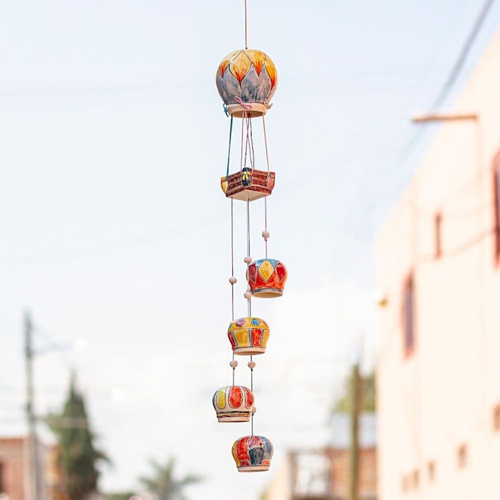 Artisan Crafted Hot-Air Balloon Themed Wind Chime 'Balloon Brigade'