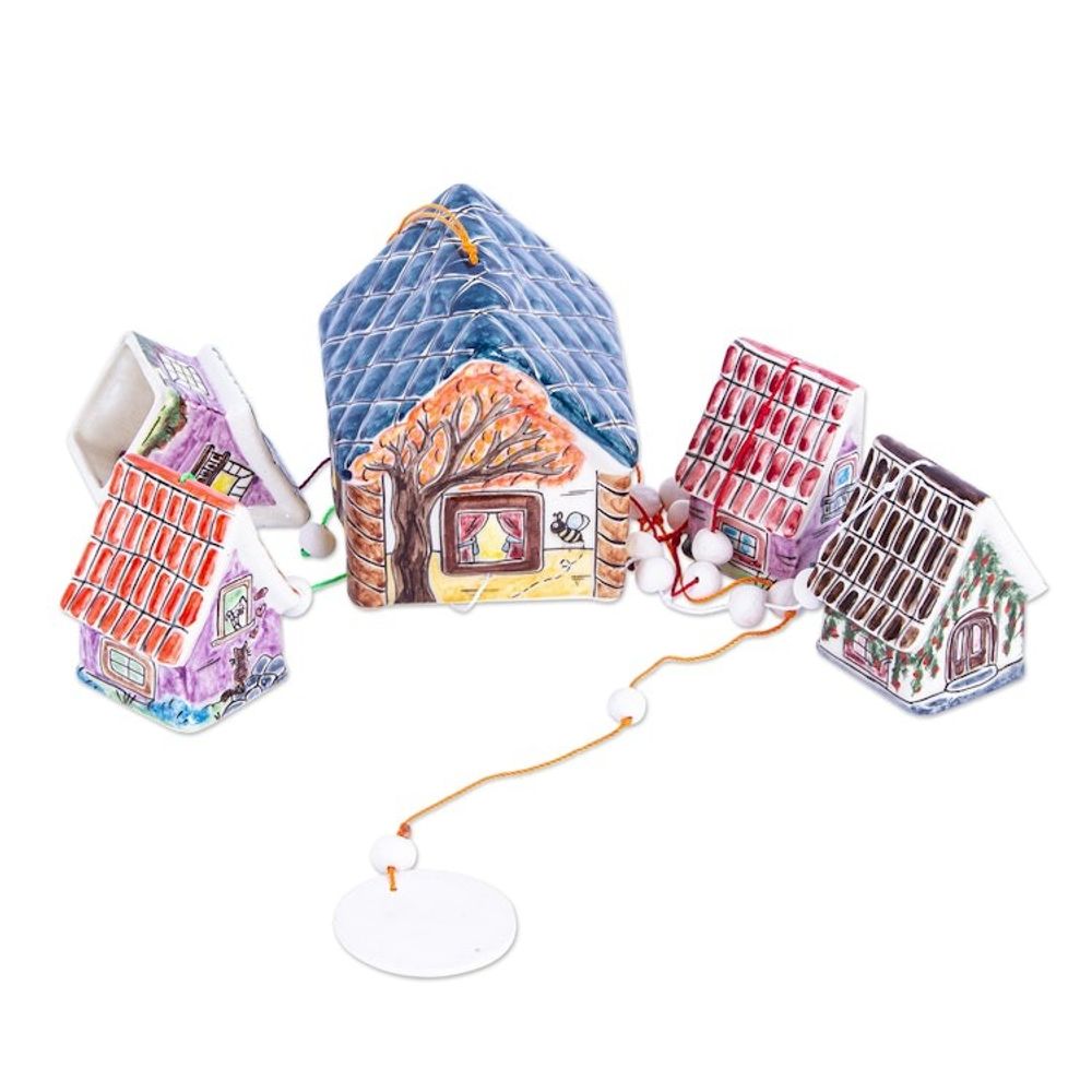 Ceramic Cottage Wind Chime Decor Accent 'Cozy Cottages'