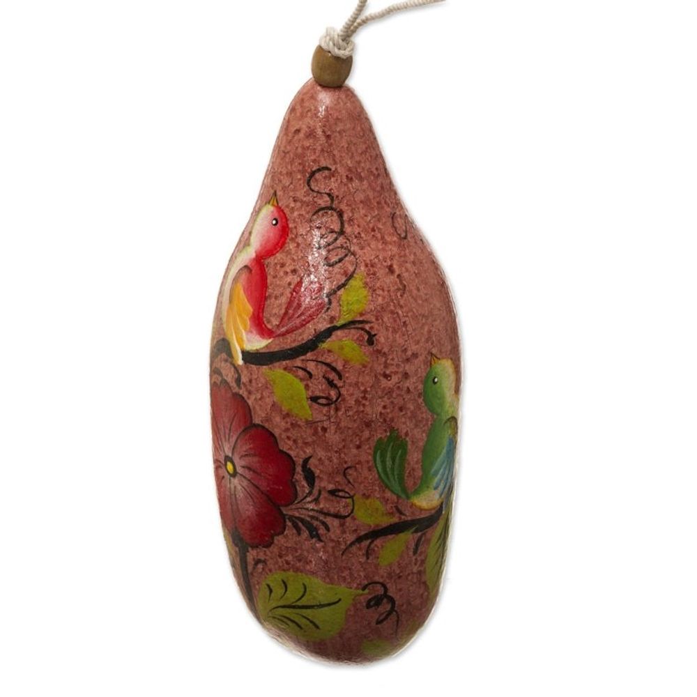 Hand Painted Gourd Birdhouse from Peru 'Blossoms on Blush'