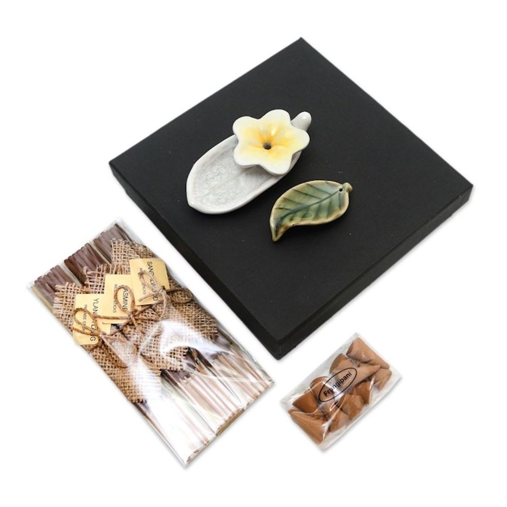 Floral-Themed Ceramic Incense Set 'Balinese Aroma'