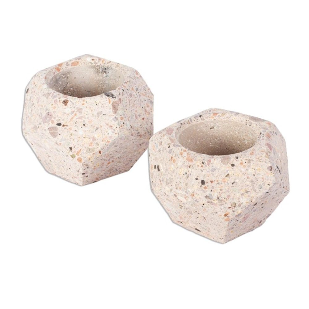 Small Polygonal Reclaimed Stone Flower Pots Pair 'Modern Polygon'