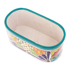 Handcrafted Floral Talavera Ceramic Flower Pot from Mexico 'Oblong Hacienda in Teal'