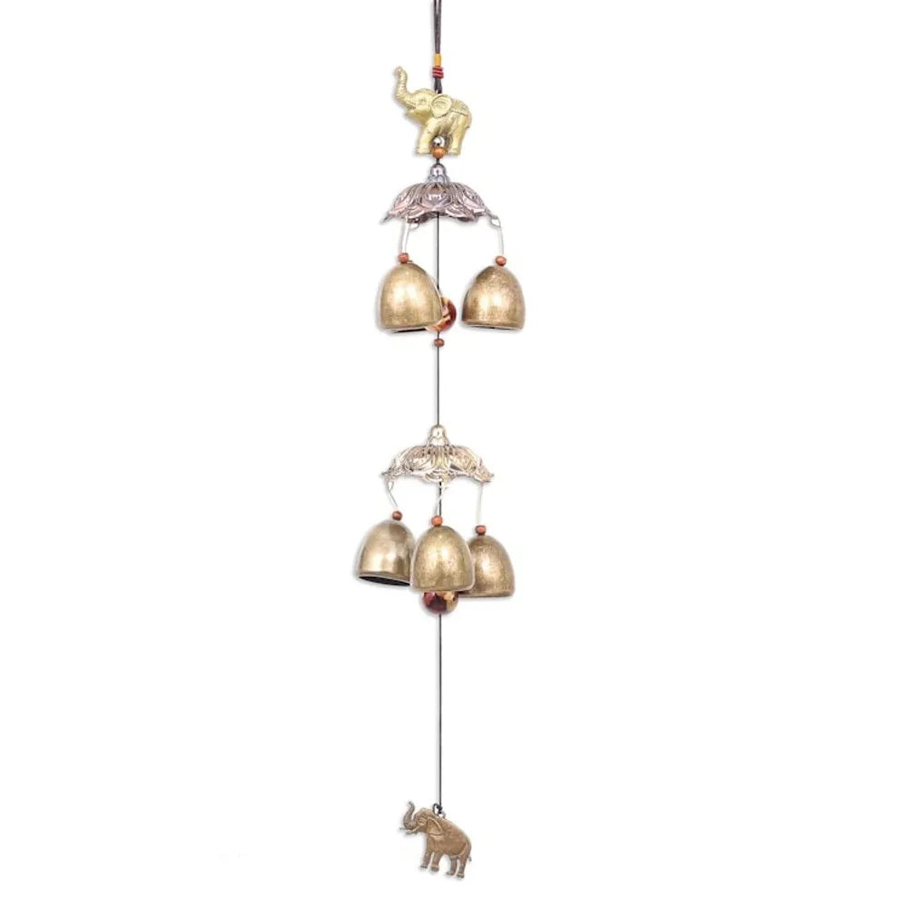 Elephant Themed Wind Chime Made from Aluminum and Brass 'Wisdom Bells'