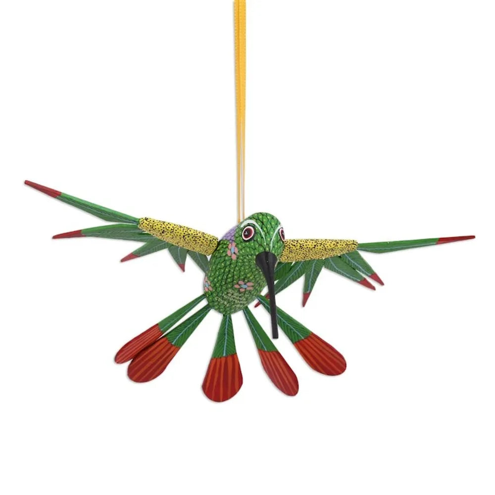 Wood Alebrije Hummingbird Ornament from Mexico 'Natural Flight'