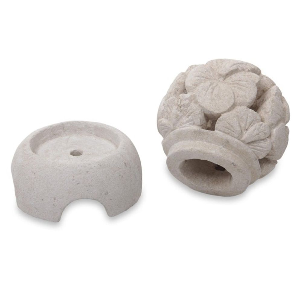 Carved Floral Limestone Tealight Candleholder from Bali 'Hibiscus'