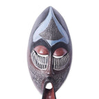 African Sese Wood Mask in Blue with Repousse Aluminum 'Ancestral Chant'