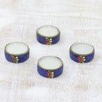 Set of Four Resin Coated Tea Lights with Brass Beads 'Shimmering Stars'