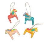 Set of 4 Artisan-Painted Christmas Horse Ornaments 'Dala Cheer'