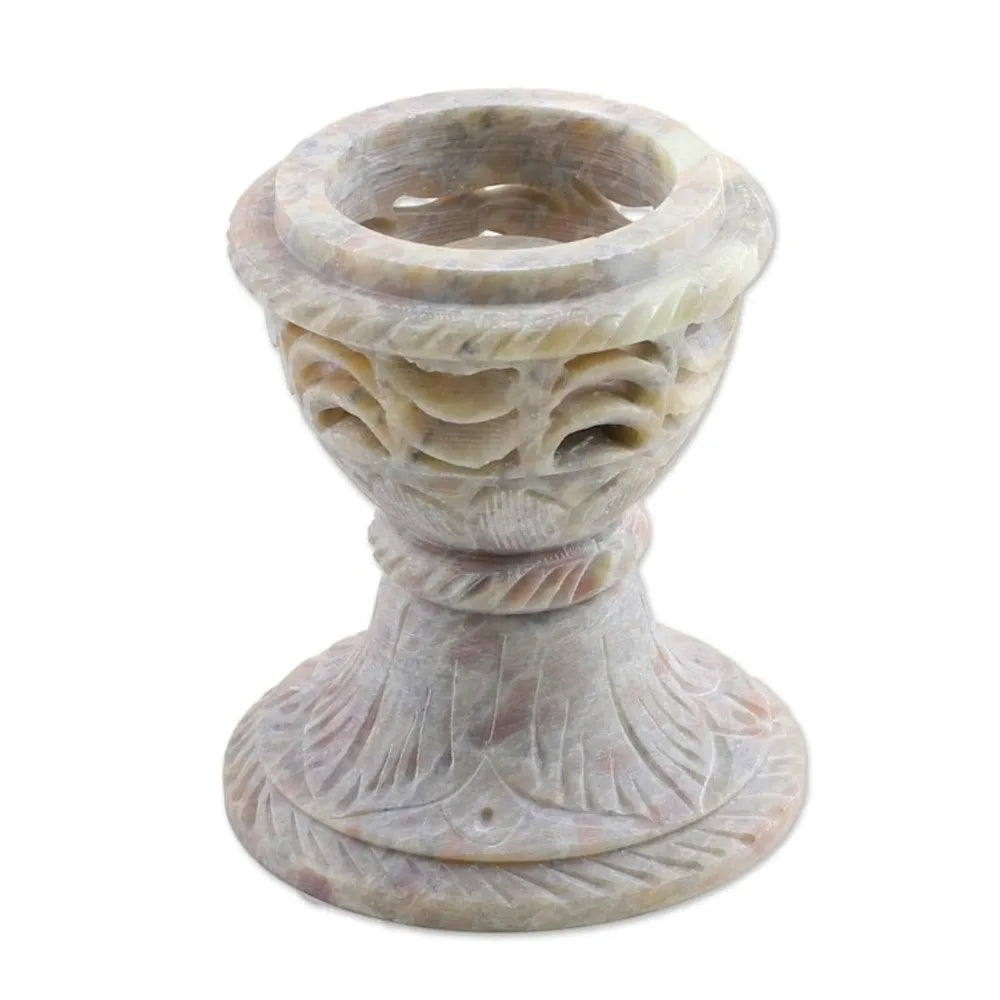 Handcrafted Soapstone Candle Holder from India 'Magical Globe'