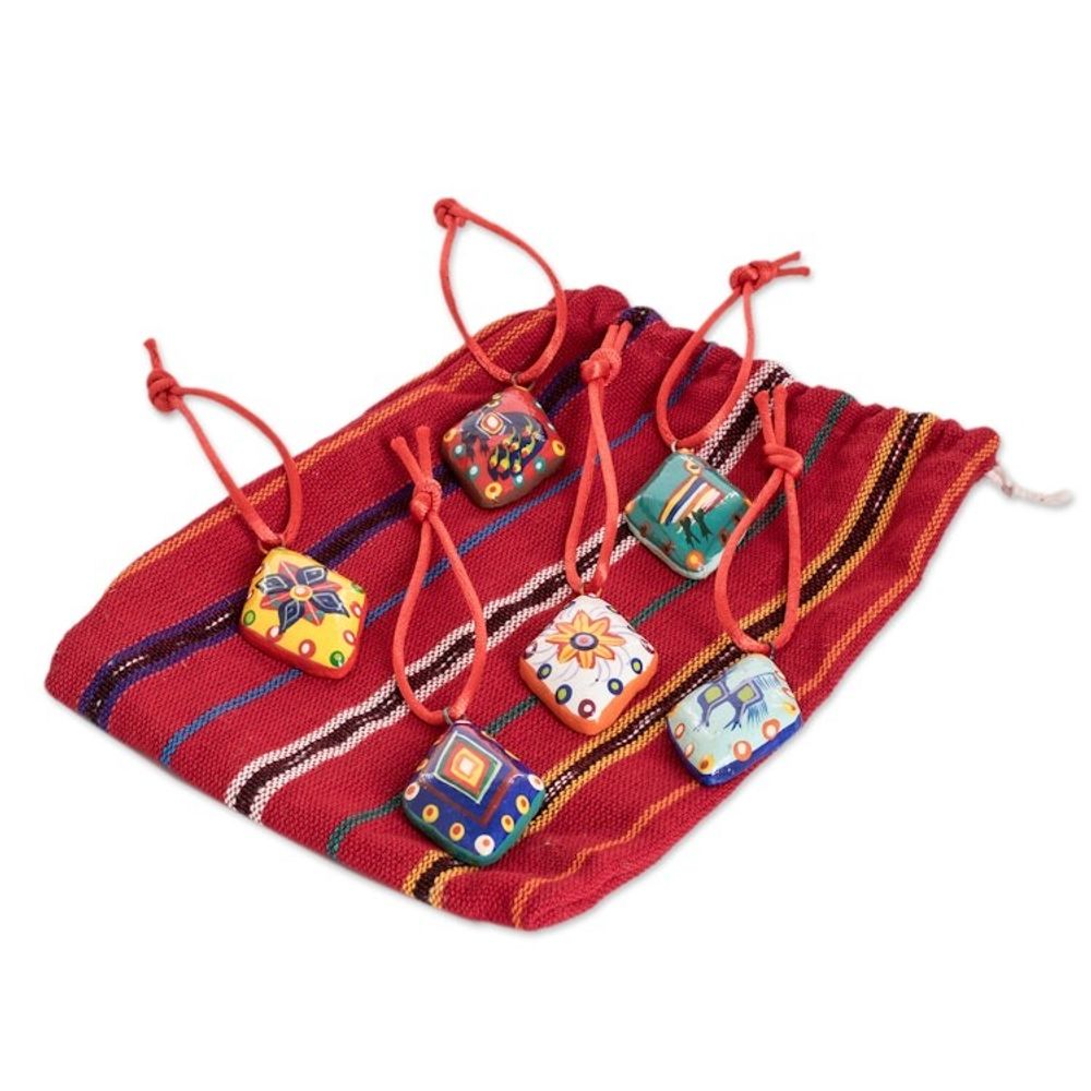 Handmade Ceramic Christmas Ornaments Set of 6 'Festive Guatemala'
