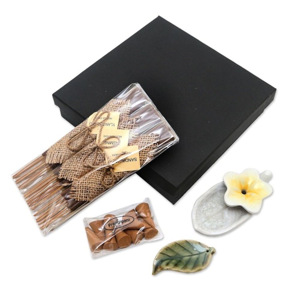 Floral-Themed Ceramic Incense Set 'Balinese Aroma'