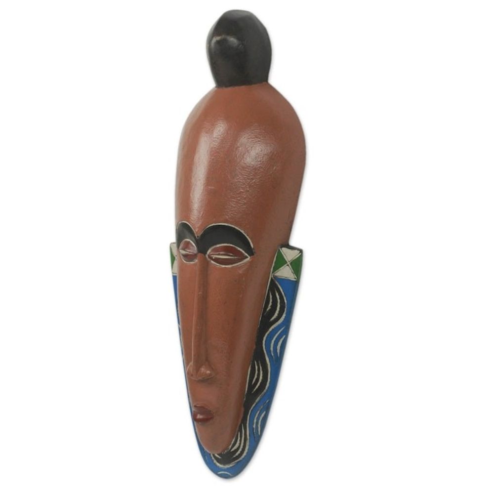 Modern Colorful Hand Carved African Mask from Ghana 'Akan Forefathers'