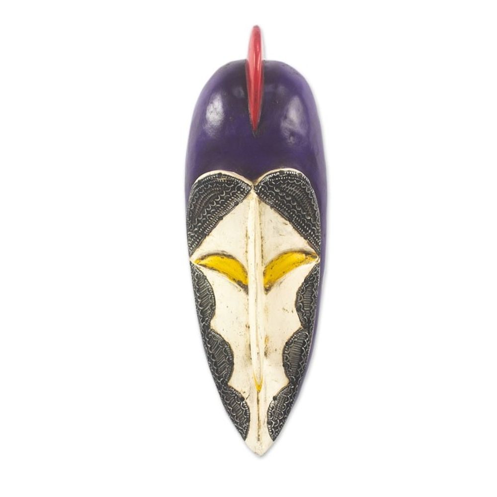 Handcrafted African Sese Wood Mask with Aluminum Plates 'Cultural Life'