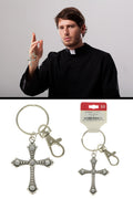 Silver Tone Rhinestone Accented Cross Key Chain KEKC5008